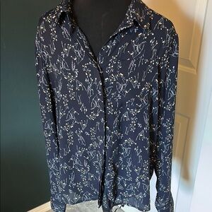 Lulu's Navy Floral Button-Up Blouse